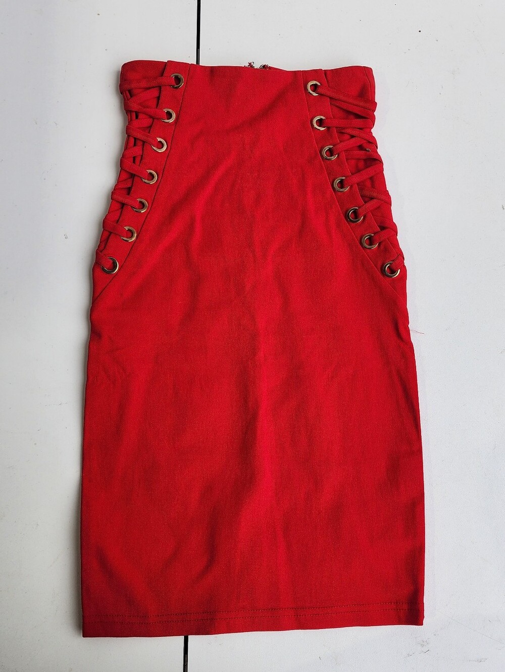 Hot & Delicious Womens Red Lace Up High Rise Bodycon Stretch Skirt Zip Back Sz M